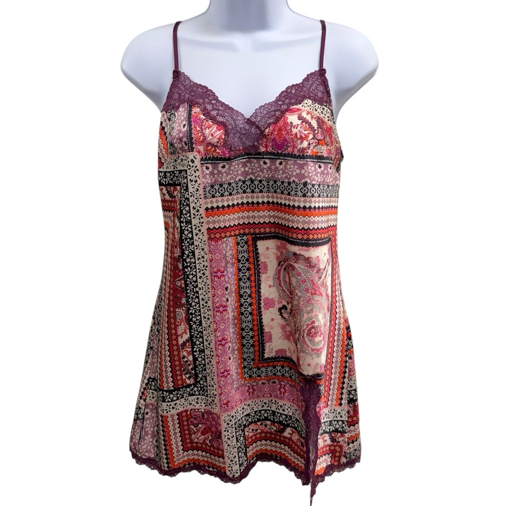 Victoria's Secret Women's Size Small Satin Chemise Slip Dress Lace Trim‎ Slit
